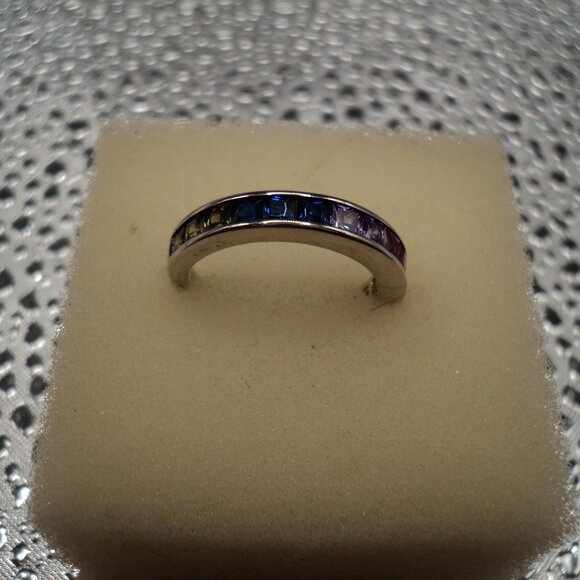 Multi CZ sterling silver band ring size 6 POS190 - Picture 2 of 6